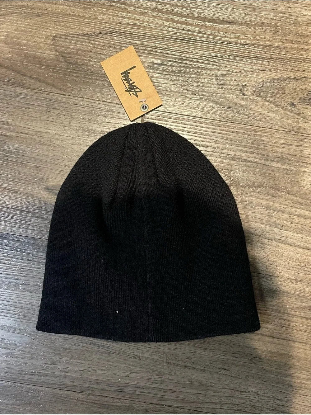 Stussy Black Beanie with Blue-Outlined Purple Logo